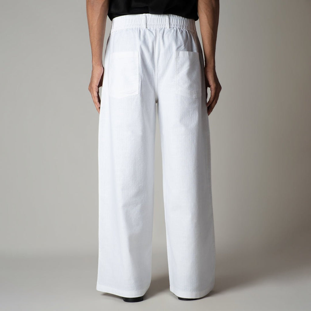 WHITE TEXTURED LINEN TRAVEL PANTS - Hophead