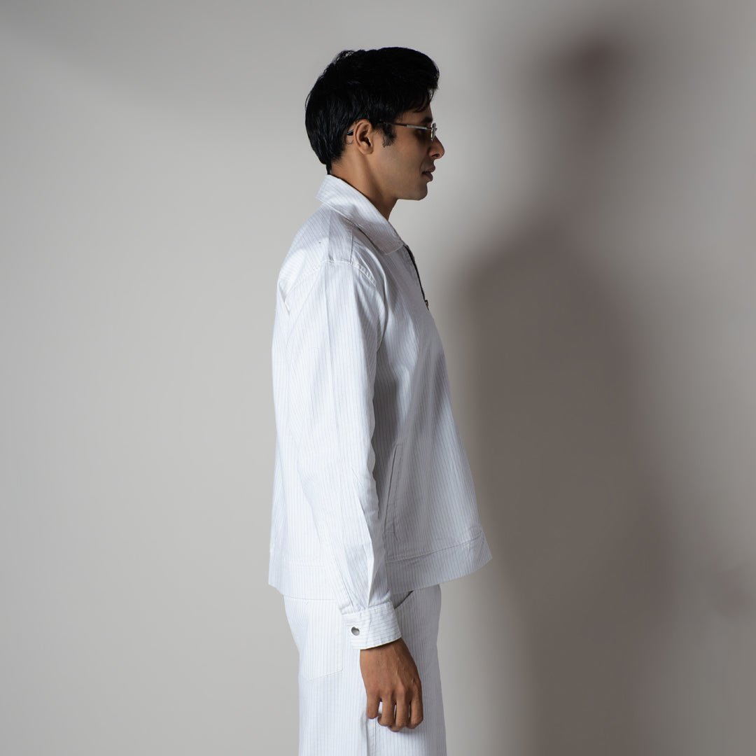 WHITE VERTICAL STRIPED ZIPPER JACKET - Hophead