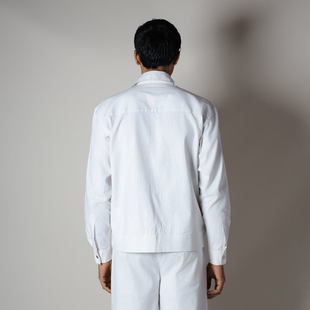 WHITE VERTICAL STRIPED ZIPPER JACKET - Hophead