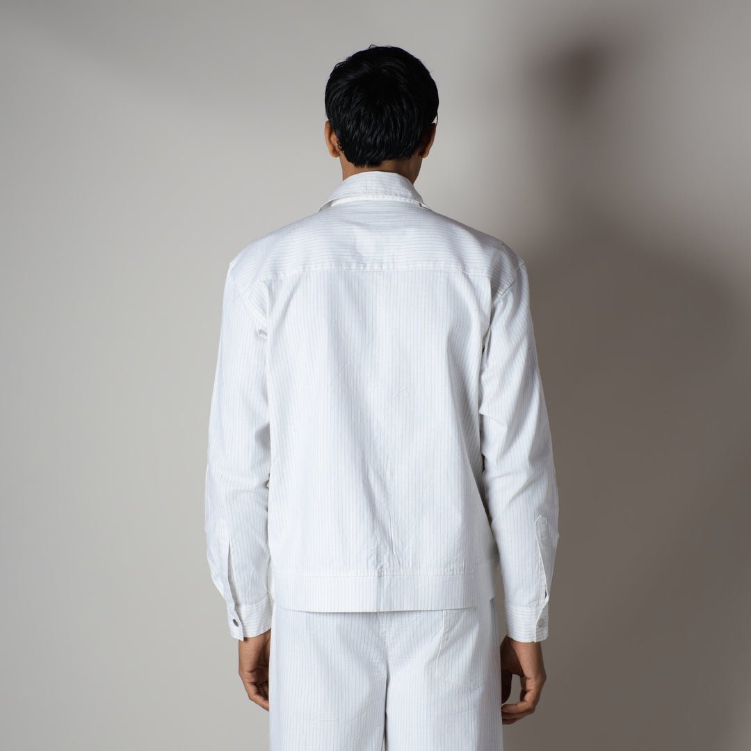 WHITE VERTICAL STRIPED ZIPPER JACKET - Hophead