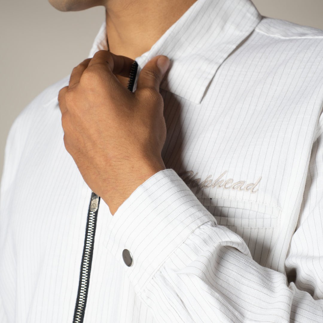 WHITE VERTICAL STRIPED ZIPPER JACKET - Hophead