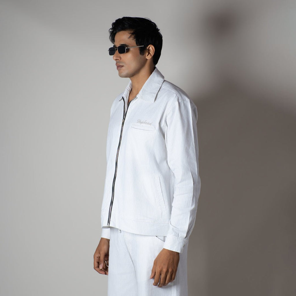 WHITE VERTICAL STRIPED ZIPPER JACKET - Hophead