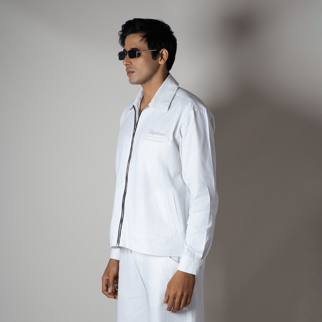 WHITE VERTICAL STRIPED ZIPPER JACKET - Hophead