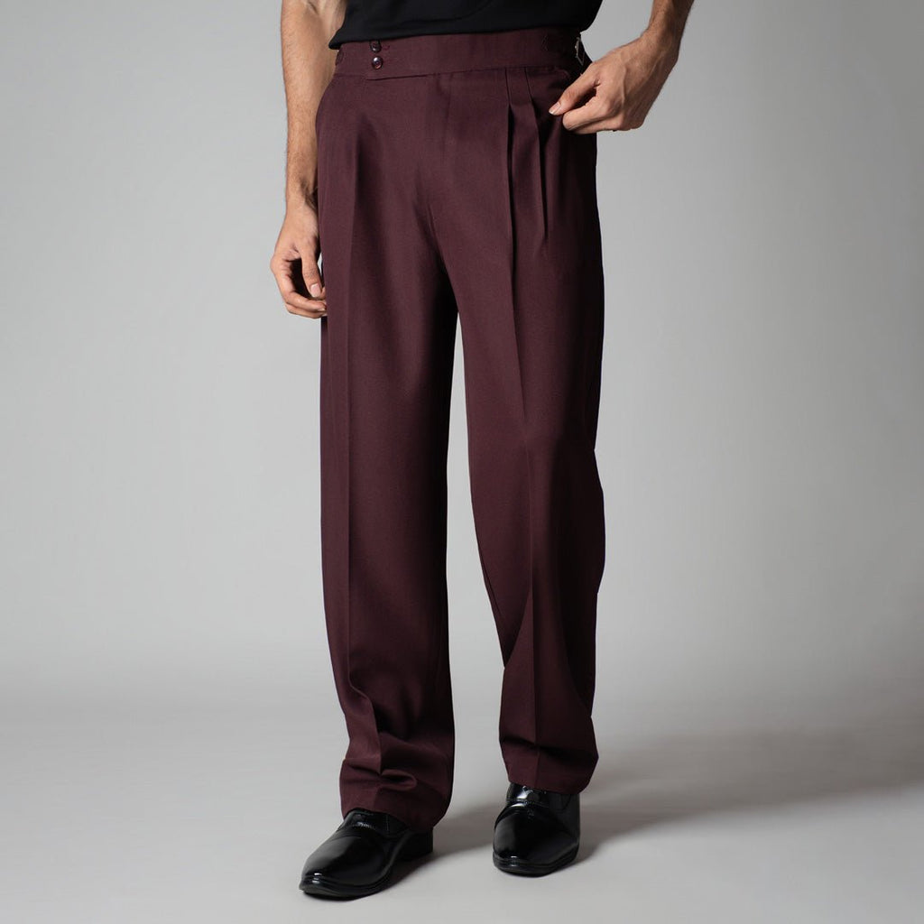 WINE DOUBLE PLEAT STRAIGHT FIT TROUSER - Hophead