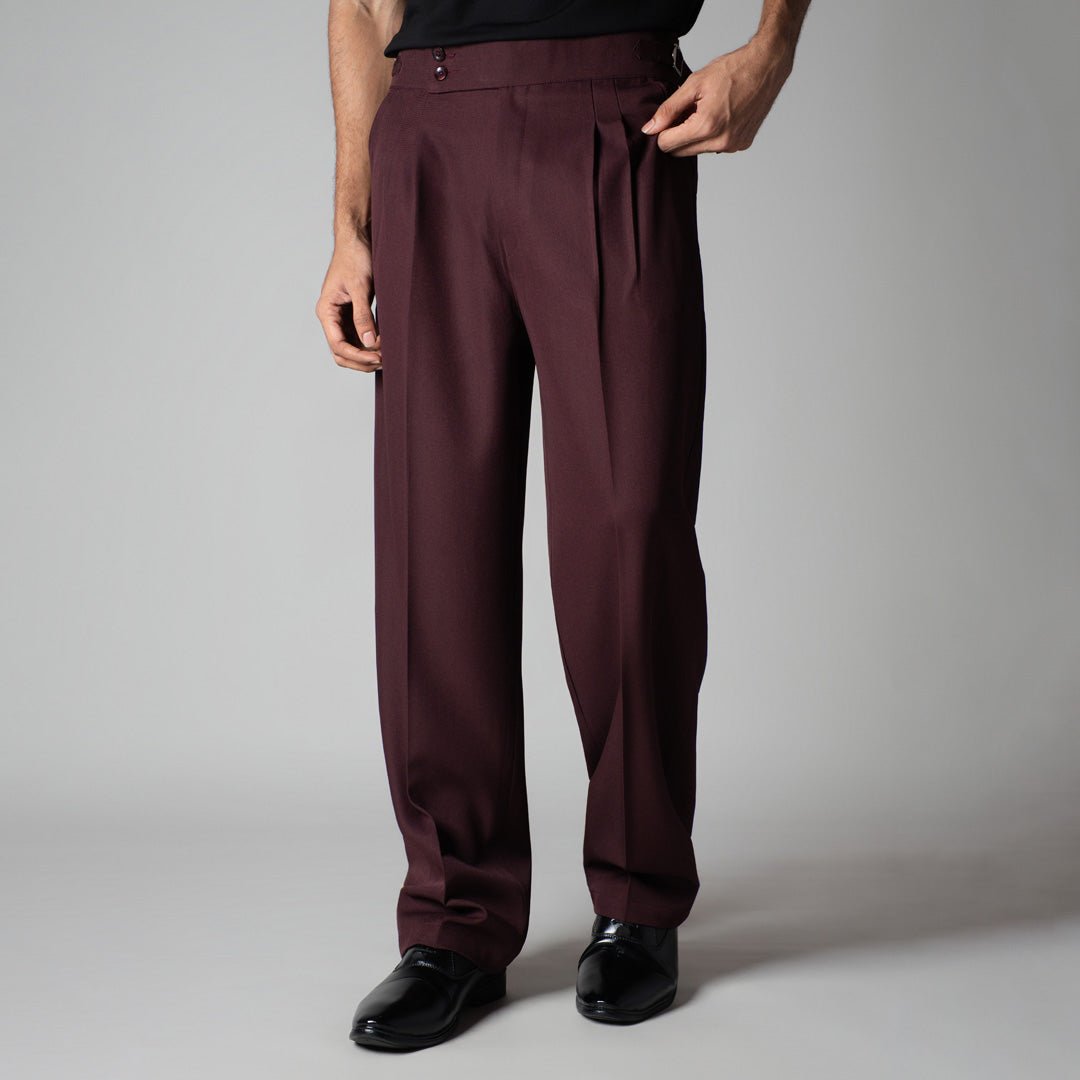 WINE DOUBLE PLEAT STRAIGHT FIT TROUSER - Hophead