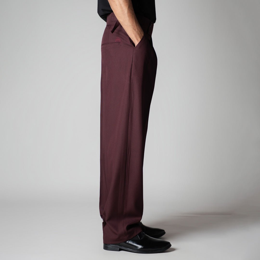 WINE DOUBLE PLEAT STRAIGHT FIT TROUSER - Hophead