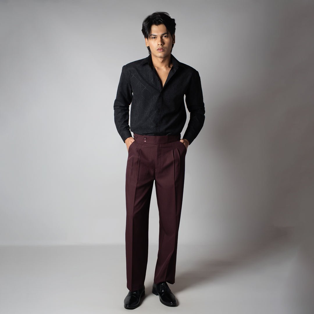 WINE DOUBLE PLEAT STRAIGHT FIT TROUSER - Hophead