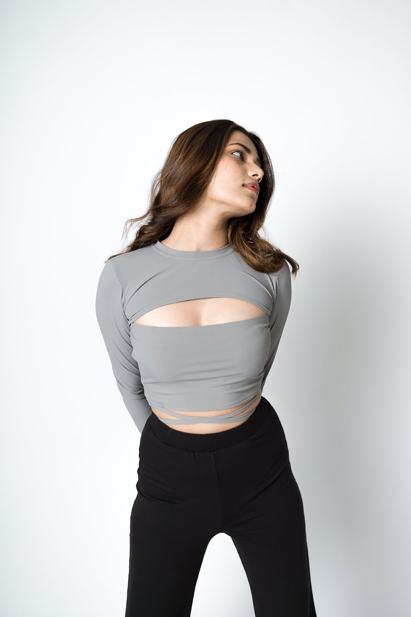 GREY FITTED CROP TOP