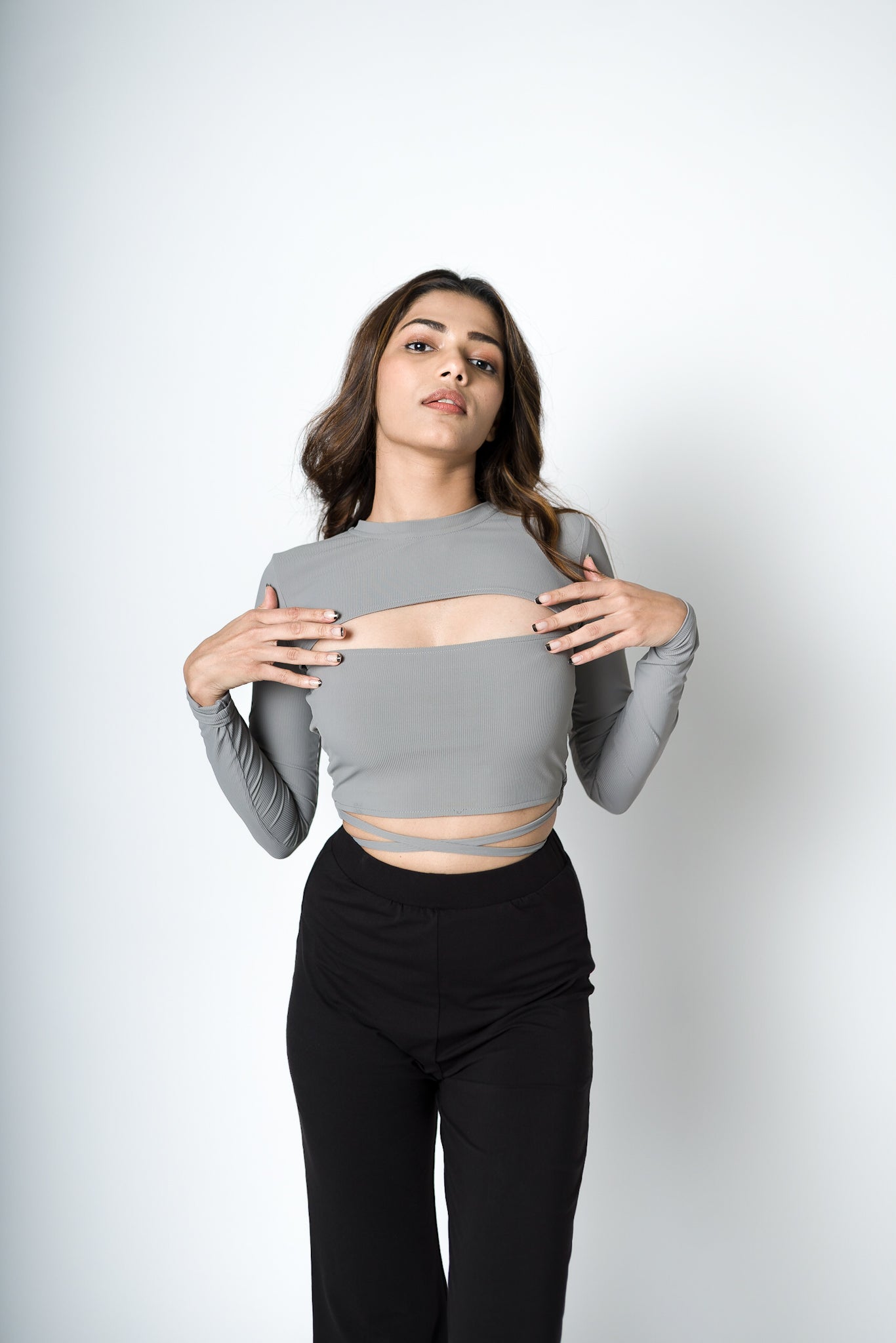 GREY FITTED CROP TOP