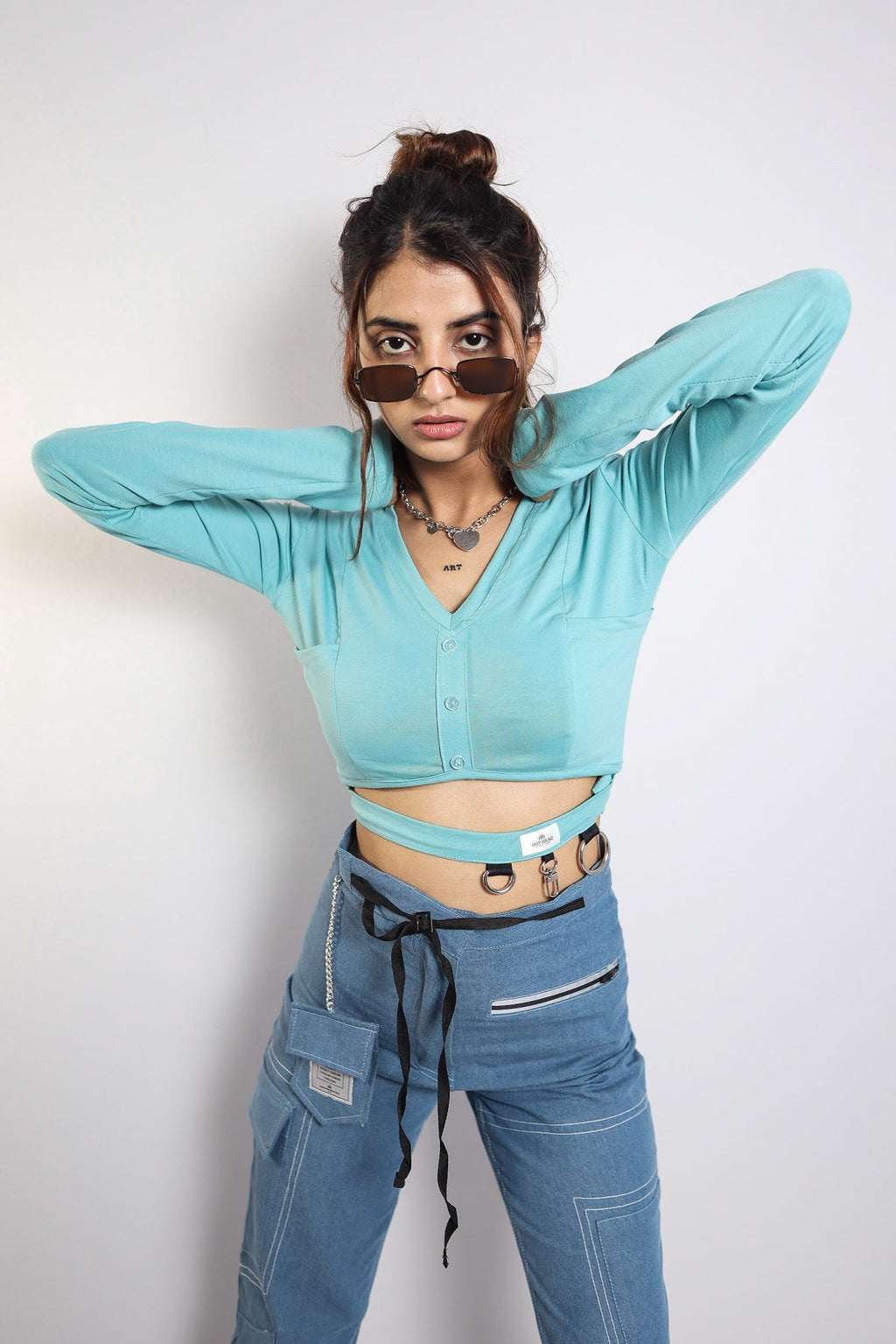 LIGHT BLUE FULL SLEEVE CROP TOP - Hophead