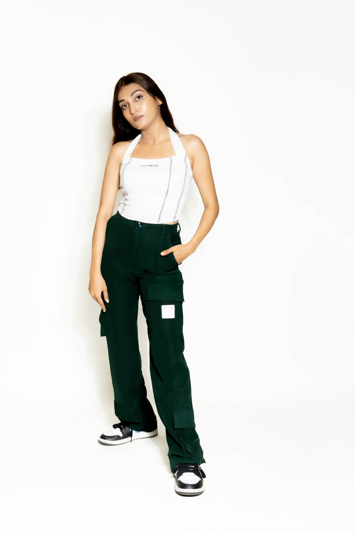 WHITE HALTER NECK STITCH - LINE TOP - Hophead